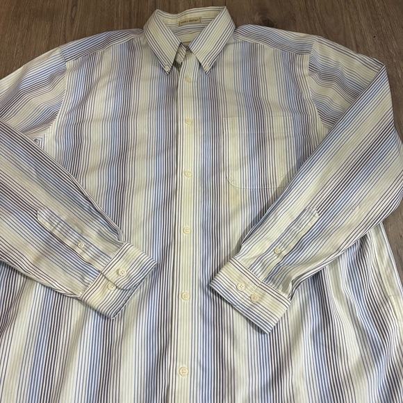 Eddie Bauer Mens Sz L Button Down Shirt Wrinkle Resistant Blue Green Striped LS - Picture 7 of 8
